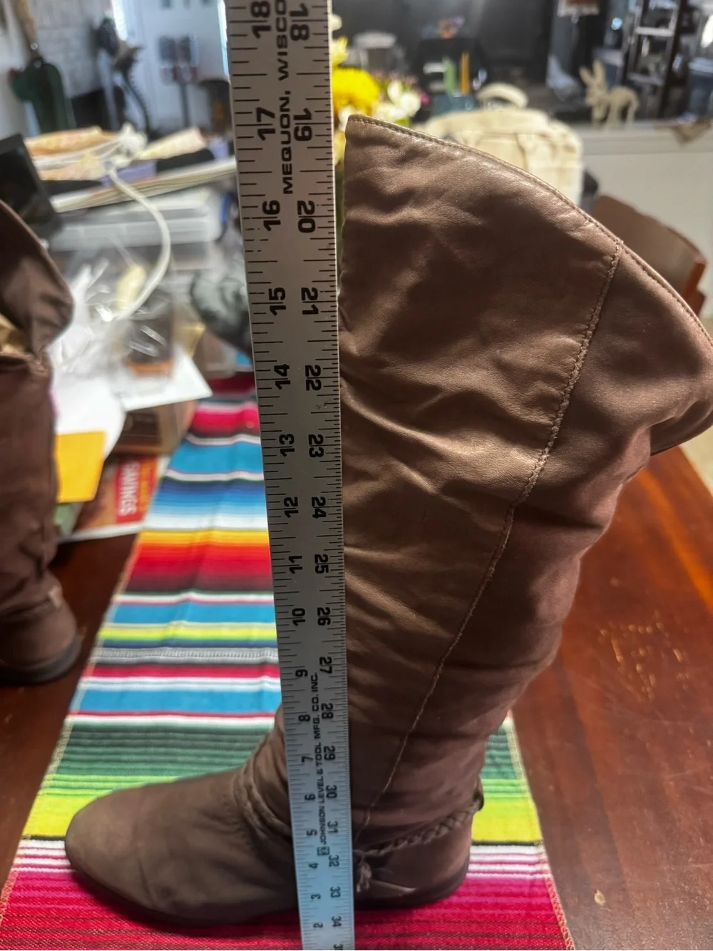Dexter Brown Over-the-Knee Slouch Boots with Braided Trim